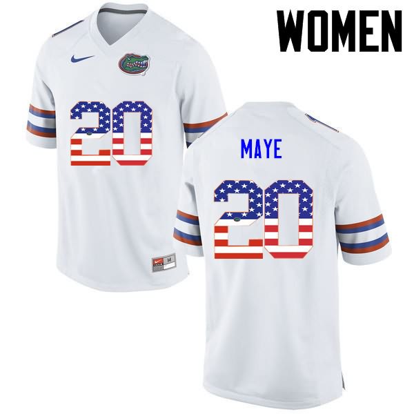 Women's NCAA Florida Gators Marcus Maye #20 Stitched Authentic USA Flag Fashion Nike White College Football Jersey QST7365RH